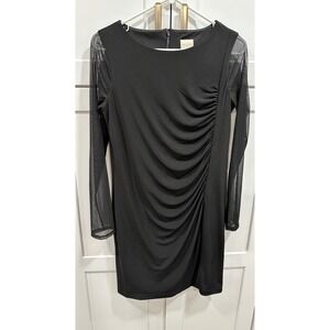 Chico's Little Black Dress Sheer Sleeve Ruched Cocktail‎ Party Size 0